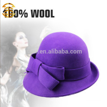 New Fashion Elegant Purple 100% Wool Lady Felt Fedora Hat